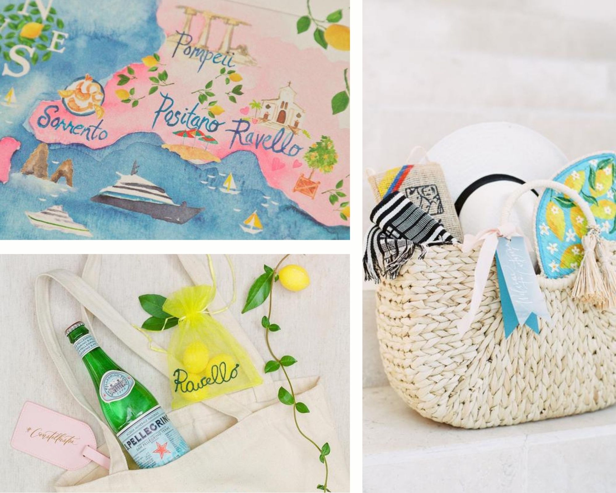 welcome box, typical products, wedding map